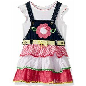 NEW Nannette Toddler 2 Piece Set Outfit Top Shirt Overall Ruffled Jumper Dress 4